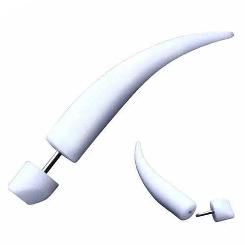 Biżuteria e-shop Biały akrylowy fake expander do ucha - lśniący wygięty szpic - wymiary: 8 mm x 55 mm