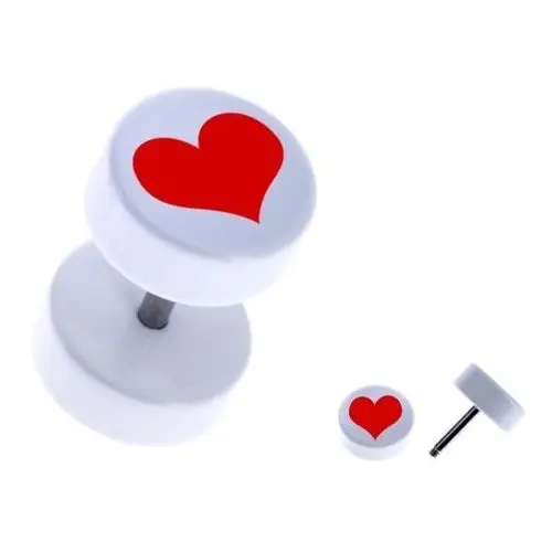 Biżuteria e-shop Biały fake plug z akrylu - okrągły, czerwone regularne serce