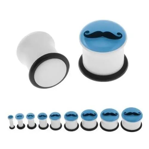Biały piercing do ucha - plug, wąsy, gumeczka, niebieska przednian część świecąca w ciemności - szerokość: 10 mm Biżuteria e-shop