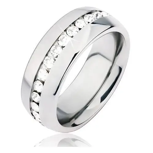 Biżuteria e-shop Błyszcząca srebrna stalowa obrączka, wycięcie z kamyczkami - rozmiar: 49