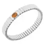Biżuteria e-shop Błyszcząca stalowa bransoletka w kolorze srebrnym, rozciągalna, owalny pomarańczowy kamyczek Sklep