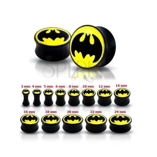 Błyszczący czarny plug do ucha - batman - szerokość: 12 mm Biżuteria e-shop