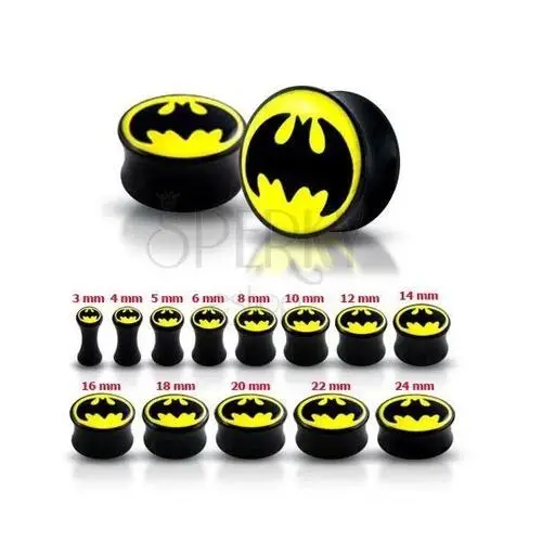 Biżuteria e-shop Błyszczący czarny plug do ucha - batman - szerokość: 3 mm