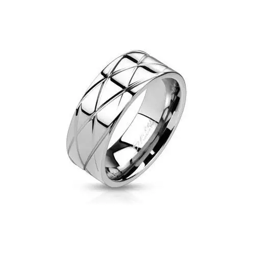 Biżuteria e-shop Błyszczący stalowy pierścień - ukośne nacięcia - rozmiar: 67