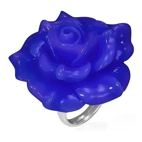 Błyszczący stalowy pierścionek - niebieska róża z żywicy - Rozmiar: 60, kolor niebieski