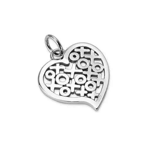 Biżuteria e-shop Błyszczący stalowy wisiorek - serce ze wzorem kółek i krzyżyków