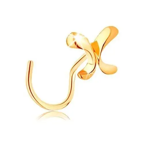 Błyszczący złoty piercing do nosa 585 - mały lśniący motylek, zagięty Biżuteria e-shop