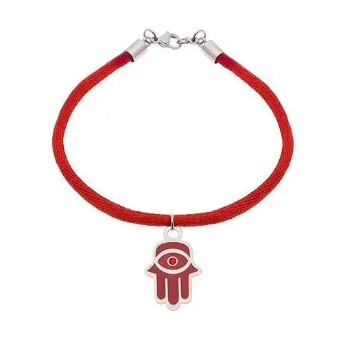 Biżuteria e-shop Bransoleta ze stali 316l i czerwonej sznurki, ręka fatimy z emalią i cyrkonią