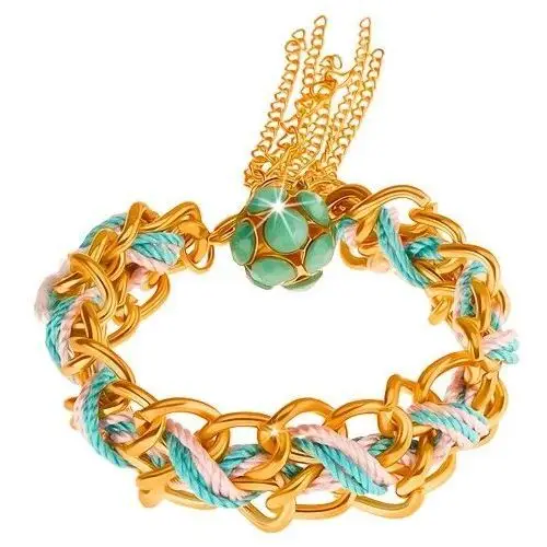 Bransoletka, podwójny łańcuszek, niebieski i różowy sznurek, koraliki zielonego koloru Biżuteria e-shop