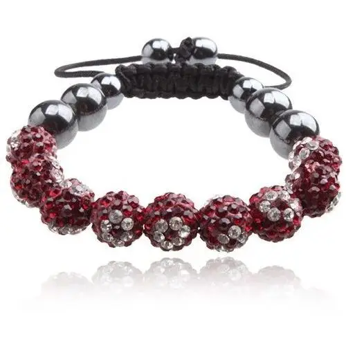 Biżuteria e-shop Bransoletka shamballa - czerwone kuleczki z kwiatowym bezbarwnym wzorem