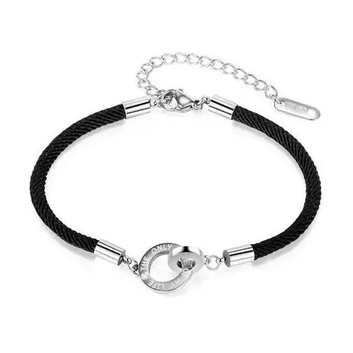 Bransoletka sznurkowa, linki w czarnym kolorze - połączone kółeczka z napisem Biżuteria e-shop