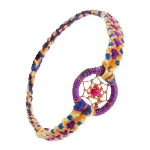Biżuteria e-shop Bransoletka z kolorowych nici, różowy koralik w kole z pajęczynką