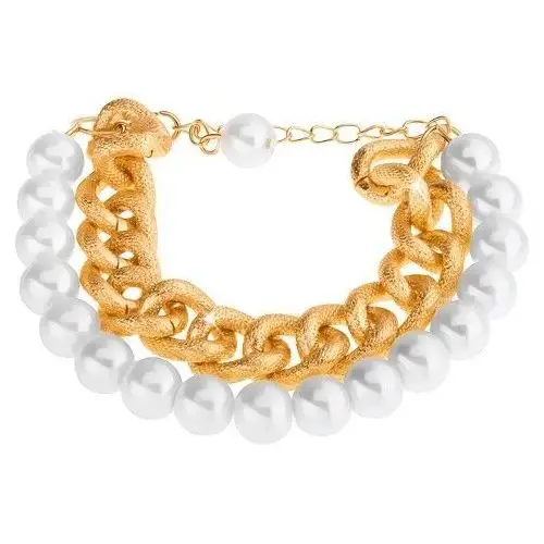 Bransoletka z koralików perłowo białego koloru i masywnego łańcuszka w złotym odcieniu Biżuteria e-shop