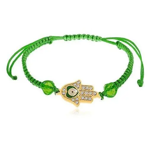 Biżuteria e-shop Bransoletka zielonego koloru, ręka fatimy, bezbarwne cyrkonie, koraliki