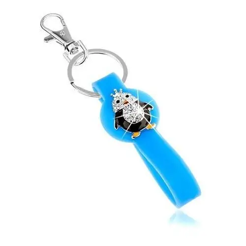 Biżuteria e-shop Breloczek, niebieska zawieszka z sylikonu, mały pingwinek, cyrkonie, kolorowa emalia