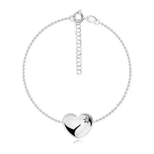 Biżuteria e-shop Brylantowa bransoletka ze srebra 925 - wypukłe serce, gwiazda polarna, bezbarwny diament