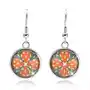 Cabochon kolczyki, krąg z glazurą, kwiat z pomarańczowych i zielonych ozdób Biżuteria e-shop Sklep