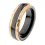 Ceramiczny pierścionek czarnego koloru, oszlifowane stalowe pasy w złotym odcieniu - rozmiar: 52 Biżuteria e-shop Sklep