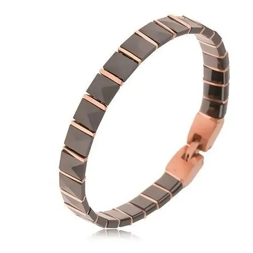 Czarna bransoletka ceramiczna, piramidkowe ogniwa, paski w różowozłotym kolorze Biżuteria e-shop