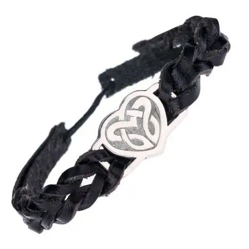 Czarna bransoletka i metalowa wstawka z węzłem celtyckim w kształcie serca Biżuteria e-shop