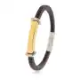 Biżuteria e-shop Czarna bransoletka z gumy, stalowa płytka złotego koloru, kwadraty i kółka po bokach Sklep