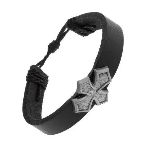 Czarna bransoletka z syntetycznej skóry, krzyż z rozszerzonymi ramionami, kolor czarny