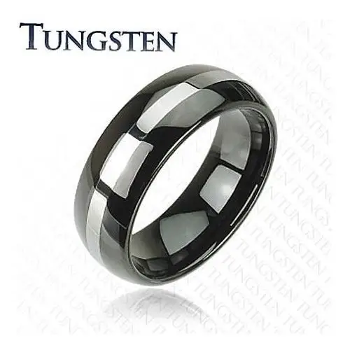 Czarna obrączka Tungsten, pas srebrnego koloru, zaokrąglona powierzchnia, 8 mm - Rozmiar: 54, Z36.11