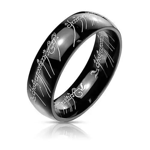 Biżuteria e-shop Czarna stalowa obrączka z motywem władcy pierścieni, 6 mm - rozmiar: 48