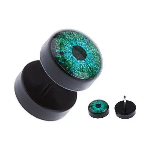 Czarny akrylowy fake plug do ucha - zielone oko Biżuteria e-shop