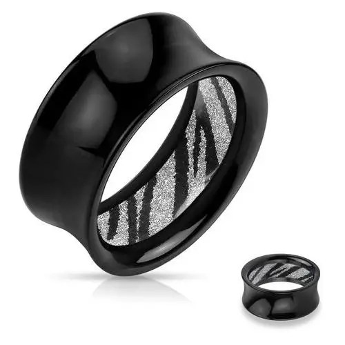 Biżuteria e-shop Czarny akrylowy tunel do ucha, błyszczący zebra wzór na wewnętrznej stronie - szerokość: 10 mm