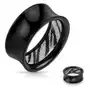 Biżuteria e-shop Czarny akrylowy tunel do ucha, błyszczący zebra wzór na wewnętrznej stronie - szerokość: 10 mm Sklep
