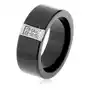 Czarny ceramiczny pierścionek o gładkiej powierzchni, stalowy prostokąt z cyrkoniami - Rozmiar: 60, H1.1 Sklep