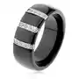 Czarny ceramiczny pierścionek o gładkiej powierzchni, trzy stalowe pasy z cyrkoniami - Rozmiar: 60 Sklep
