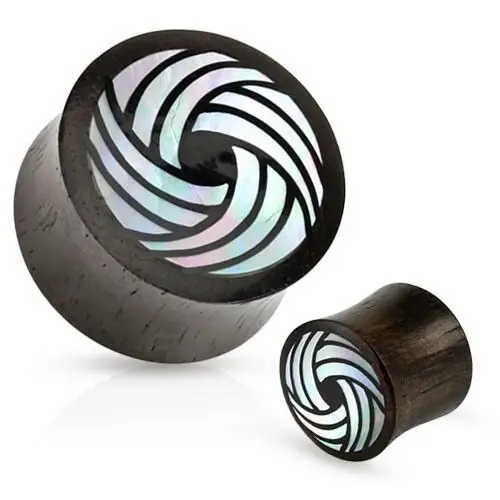 Czarny drewniany plug, siodłowy, zagięte linie z perły białego koloru - szerokość: 8 mm Biżuteria e-shop