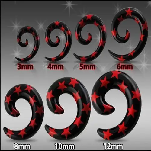 Czarny expander do ucha - spirala z czerwonymi gwiazdami - szerokość: 10 mm Biżuteria e-shop