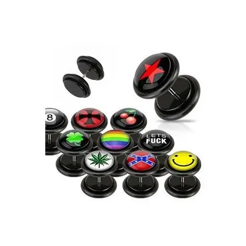 Czarny fake plug - różne loga, gumki - kształt główki: kula bilardowa Biżuteria e-shop