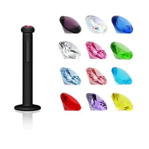 Biżuteria e-shop Czarny kolczyk do brody z bioplastiku, z cyrkonią - długość kolczyka: 10 mm, kolor cyrkoni: zielony - g