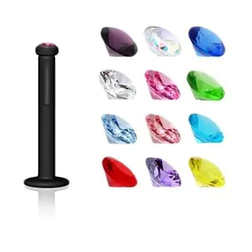 Biżuteria e-shop Czarny kolczyk do brody z bioplastiku, z cyrkonią - długość kolczyka: 12 mm, kolor cyrkoni: fioletowy - a
