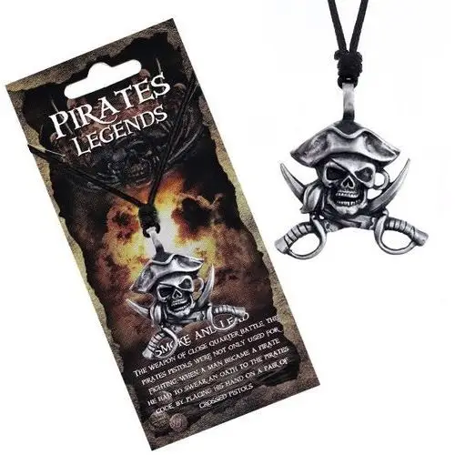 Biżuteria e-shop Czarny naszyjnik - metalowa czaszka pirata z kapeluszem i mieczami