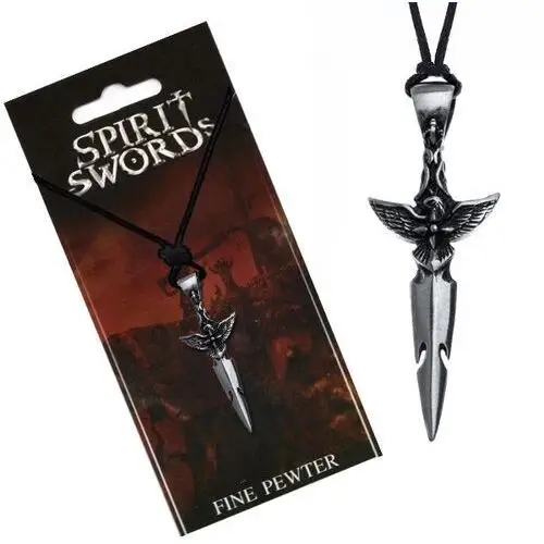 Czarny naszyjnik - srebrzysty miecz, ptak na rękojeści, sznurek Biżuteria e-shop