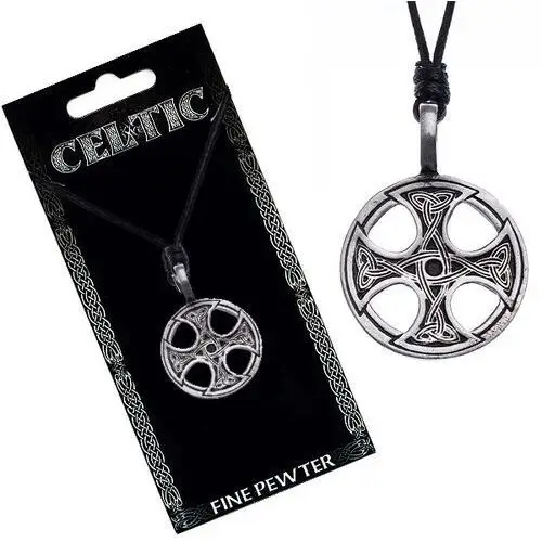Czarny naszyjnik sznurkowy – metalowa zawieszka, krzyż celtycki Biżuteria e-shop
