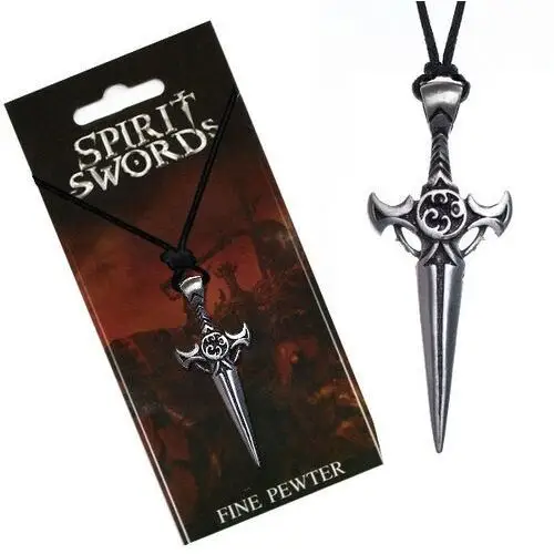Czarny naszyjnik sznurkowy - metalowy miecz z patynowanym wzorem Biżuteria e-shop