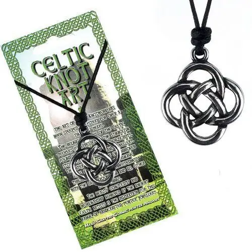 Biżuteria e-shop Czarny naszyjnik sznurkowy, węzeł celtycki z czterech pętelek