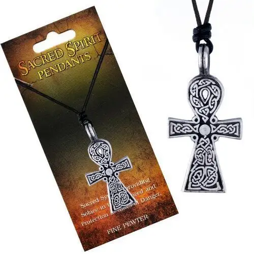 Biżuteria e-shop Czarny naszyjnik sznurkowy, zawieszka krzyż sacred spirit, węzły celtyckie