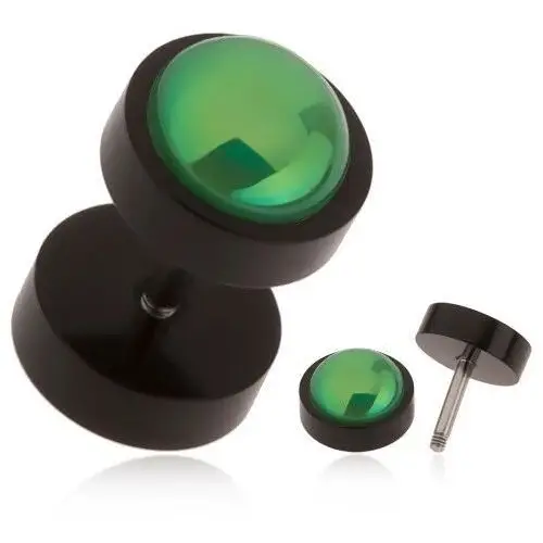 Czarny oszukany plug do ucha z akrylu, zielona kuleczka z tęczowym odblaskiem Biżuteria e-shop