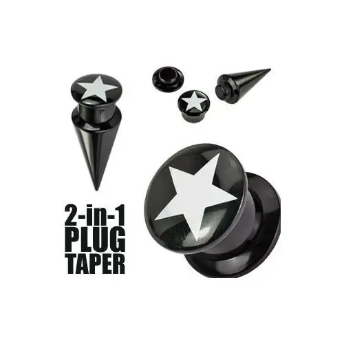 Czarny plug i taper STAR - Szerokość: 19 mm