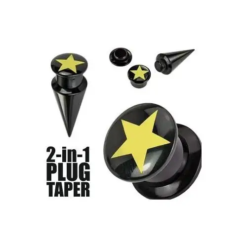 Biżuteria e-shop Czarny plug i taper star - szerokość: 3 mm