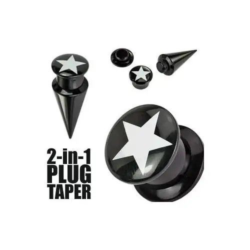Biżuteria e-shop Czarny plug i taper star - szerokość: 4 mm