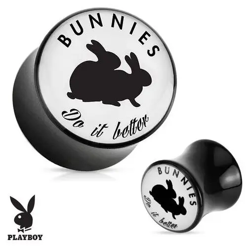 Czarny plug siodłowy do ucha z akrylu "Bunnies do it better" - Szerokość: 12 mm, S68.11