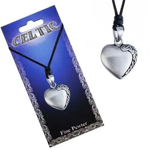 Czarny rzemykowy naszyjnik, stalowa zawieszka serce, celtycki motyw Biżuteria e-shop